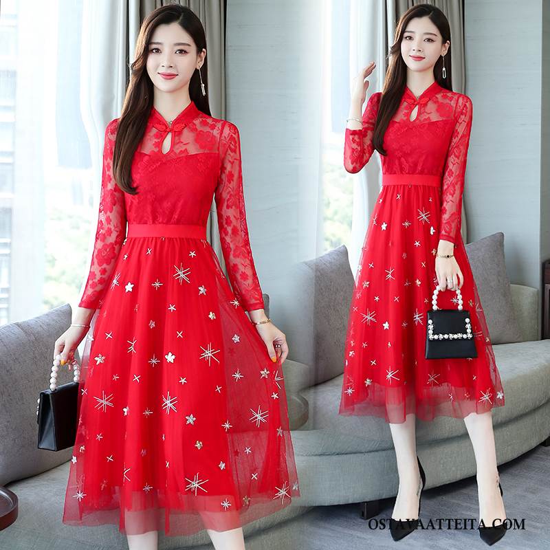 Mekko Naisten Leninki Cheongsam Pitsi Suuri Koko Punainen Naisille